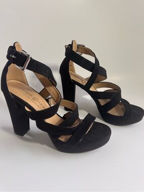 Chinese Laundry Black Suede Strappy Platform Heels